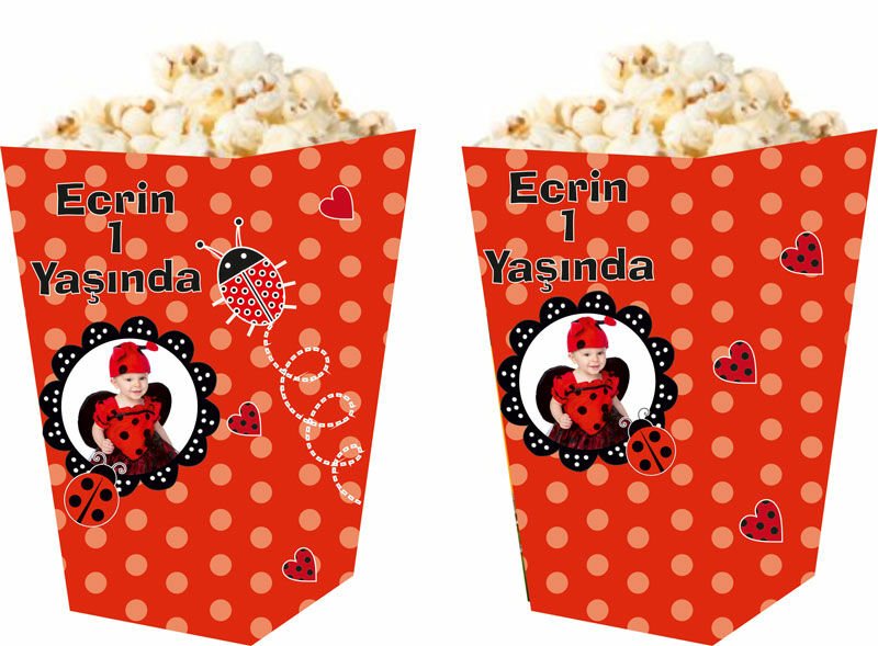 Uğur Böceği 2 Temalı Kişiye Özel Popcorn Kutusu 6 Adet