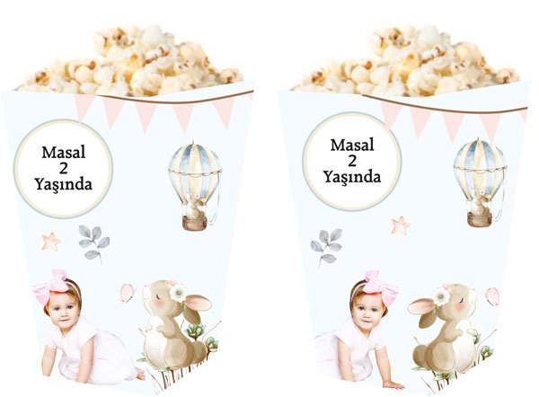 Tavşan Temalı Kişiye Özel Popcorn Kutusu 6 Adet