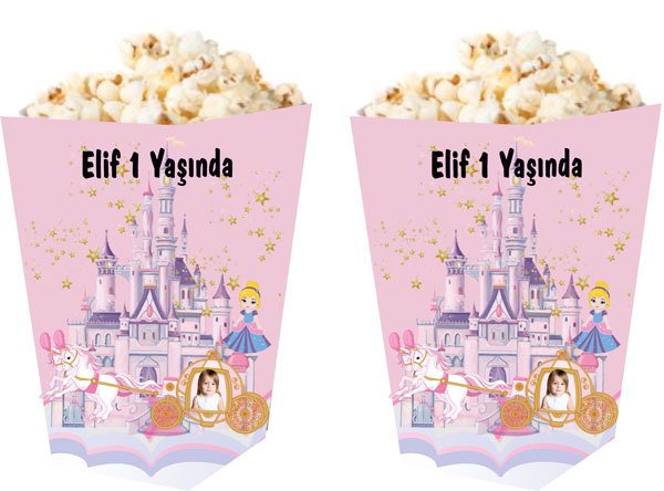 Prenses 2 Temalı Kişiye Özel Popcorn Kutusu 6 Adet
