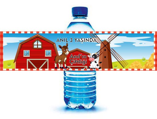 Çiftlik Temalı Kişiye Özel Su Şişesi Sargısı 6 Adet