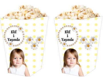 Papatya 2 Temalı Kişiye Özel Popcorn Kutusu 6 Adet