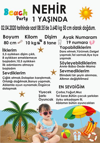 Beach Party Temalı Kişiye Özel Anı Ayaklı Pano 42 cm