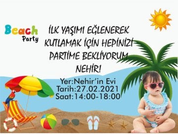 Beach Party Temalı Kişiye Özel Davetiye 6 Adet