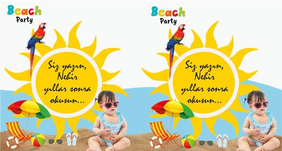 Beach Party Temalı Kişiye Özel Hatıra Kartı 6 Adet