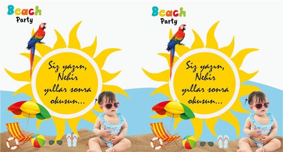 Beach Party Temalı Kişiye Özel Hatıra Kartı 6 Adet