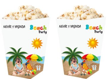 Beach Party Temalı Kişiye Özel Popcorn Kutusu 6 Adet