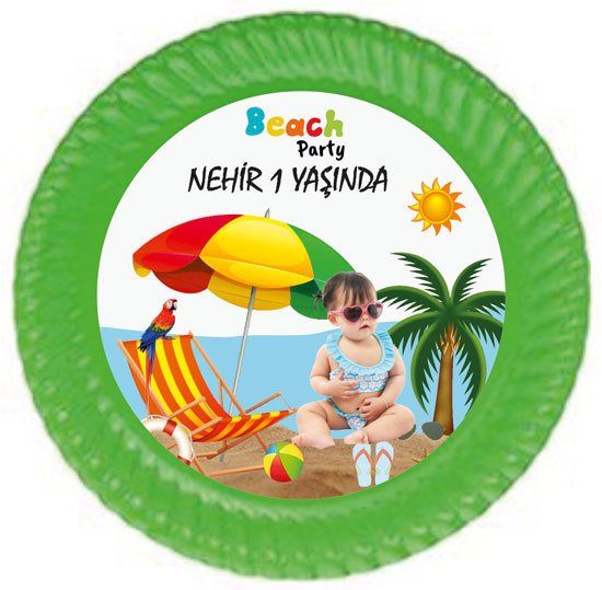 Beach Party Temalı Kişiye Özel Tabak 6 Adet