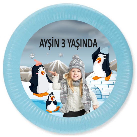 Penguen Temalı Kişiye Özel Tabak 6 Adet