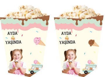 Dondurma Temalı Kişiye Özel Popcorn Kutusu 6 Adet