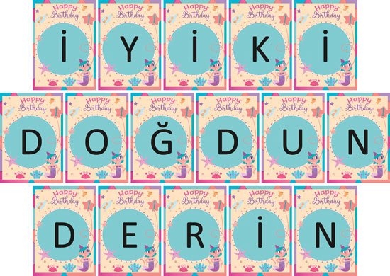 1 Yaş Kız Temalı Kişiye Özel İyi ki Doğdun Asma Bayrak Afiş 4 Metre