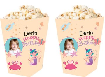 1 Yaş Kız Temalı Kişiye Özel Popcorn Kutusu 6 Adet