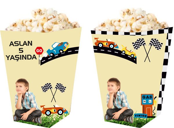 Ralli Yarışı Temalı Kişiye Özel Popcorn Kutusu 6 Adet