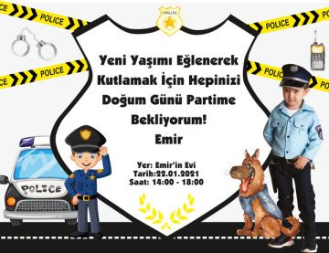 Polis Temalı Kişiye Özel Davetiye 6 Adet