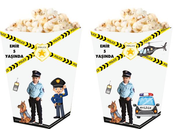 Polis Temalı Kişiye Özel Popcorn Kutusu 6 Adet