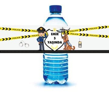 Polis Temalı Kişiye Özel Su Şişesi Sargısı 6 Adet