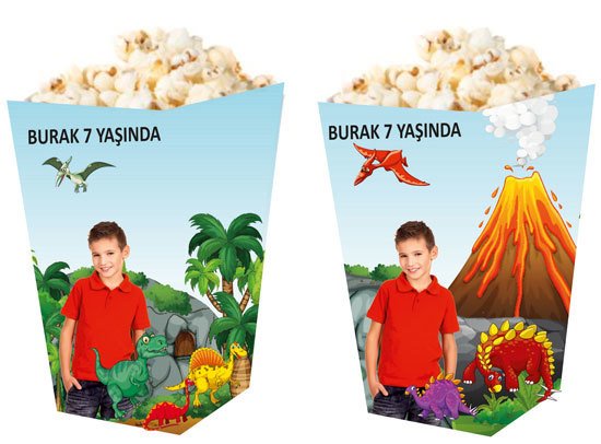 Dinazor Temalı Kişiye Özel Popcorn Kutusu 6 Adet