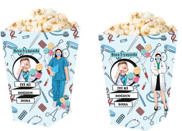 Doktor Temalı Kişiye Özel Popcorn Kutusu 6 Adet