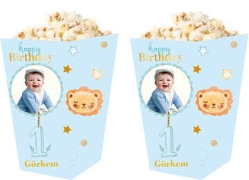 1 Yaş Erkek Temalı Kişiye Özel Popcorn Kutusu 6 Adet