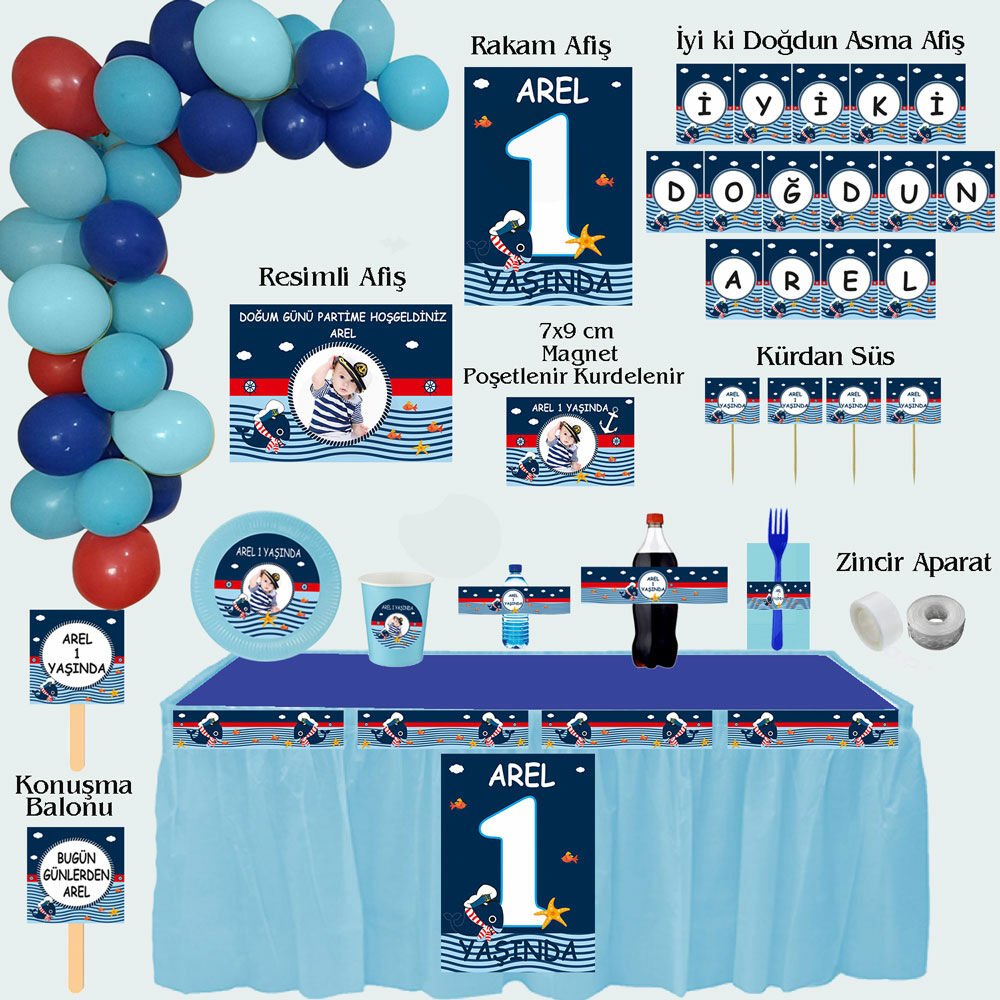Denizci 2 Temalı Doğum Günü Seti 10 Kişilik