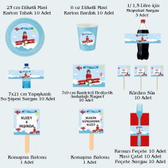 Pilot Temalı Doğum Günü Seti 10 Kişilik