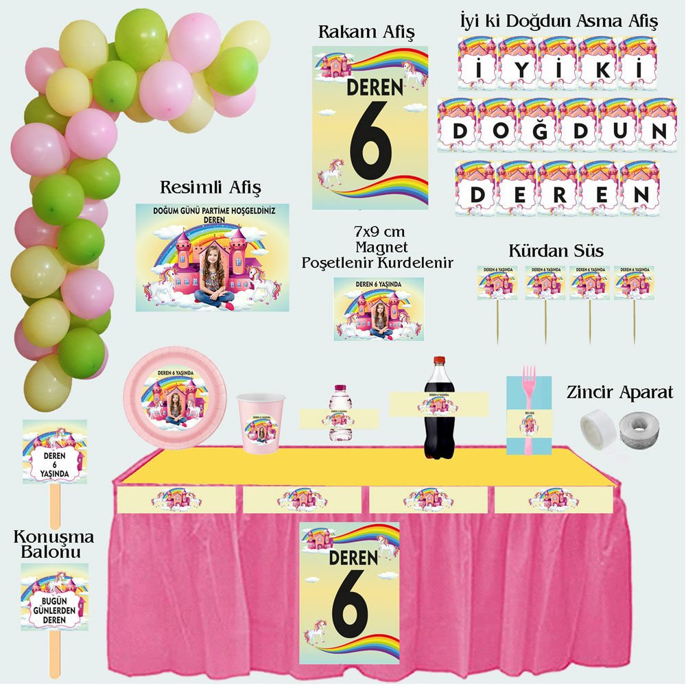 Unicorn Temalı Doğum Günü Seti 10 Kişilik