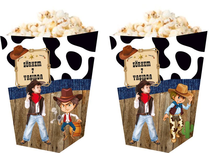 Kovboy Temalı Kişiye Özel Popcorn Kutusu 6 Adet