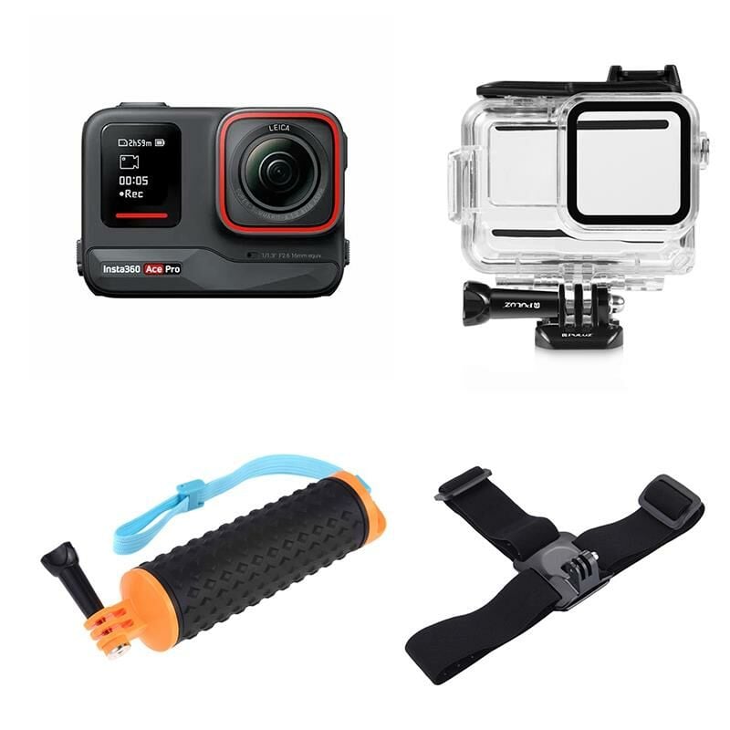 INSTA360 Kamera Ace Pro Dive Kit, Aksiyon Kamera + Dive Case + Kamera Tutucu + Kafa Bandı