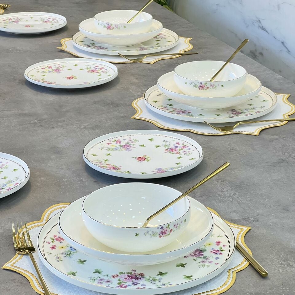 Lüx Porselen Bone China 24 Parça 6 Lı Yemek Takımı