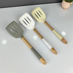 Lüx Pastel Silikon Bambu Saplı Servis Spatulası