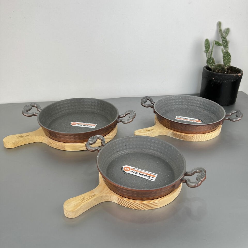 Brioni Lux Wooden Presentation Copper Series 3-Piece Pan Set 18 - 20 - 22 Cm
