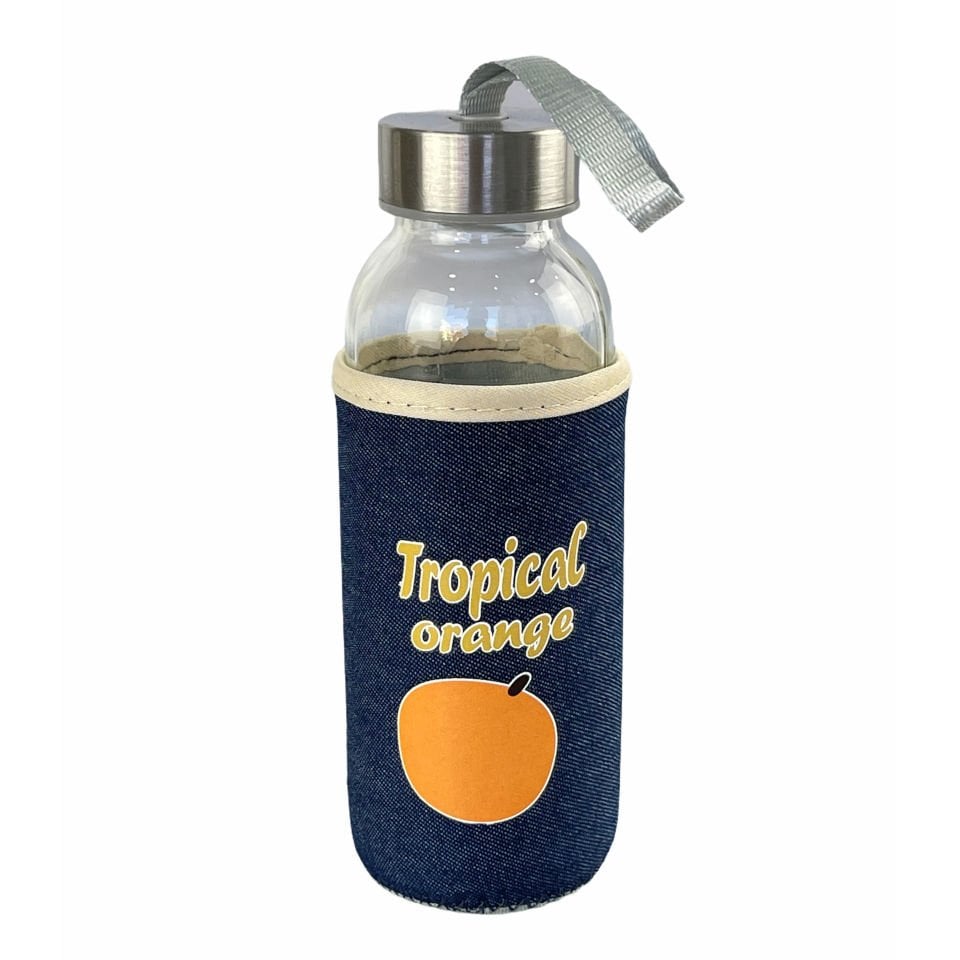 Luxury Glass Flask with Linen Cover Orange 300 Ml