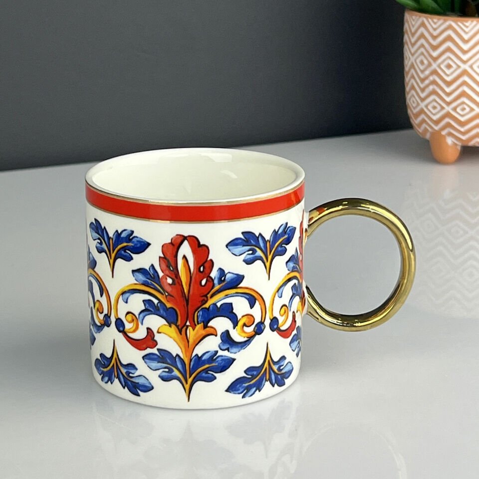Lüx Porselen Hand Made Desen Vintage Kupa