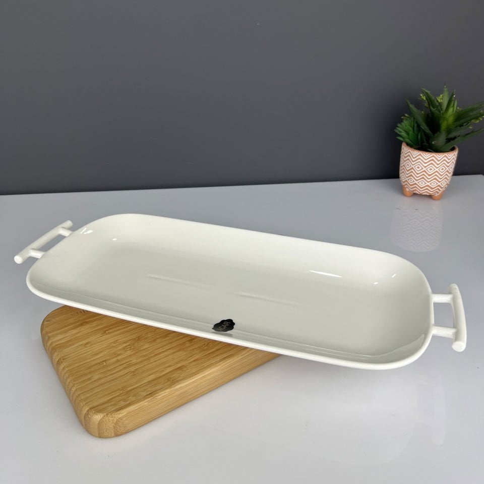 Porcelain Rectangular Service with Handle 42 Cm