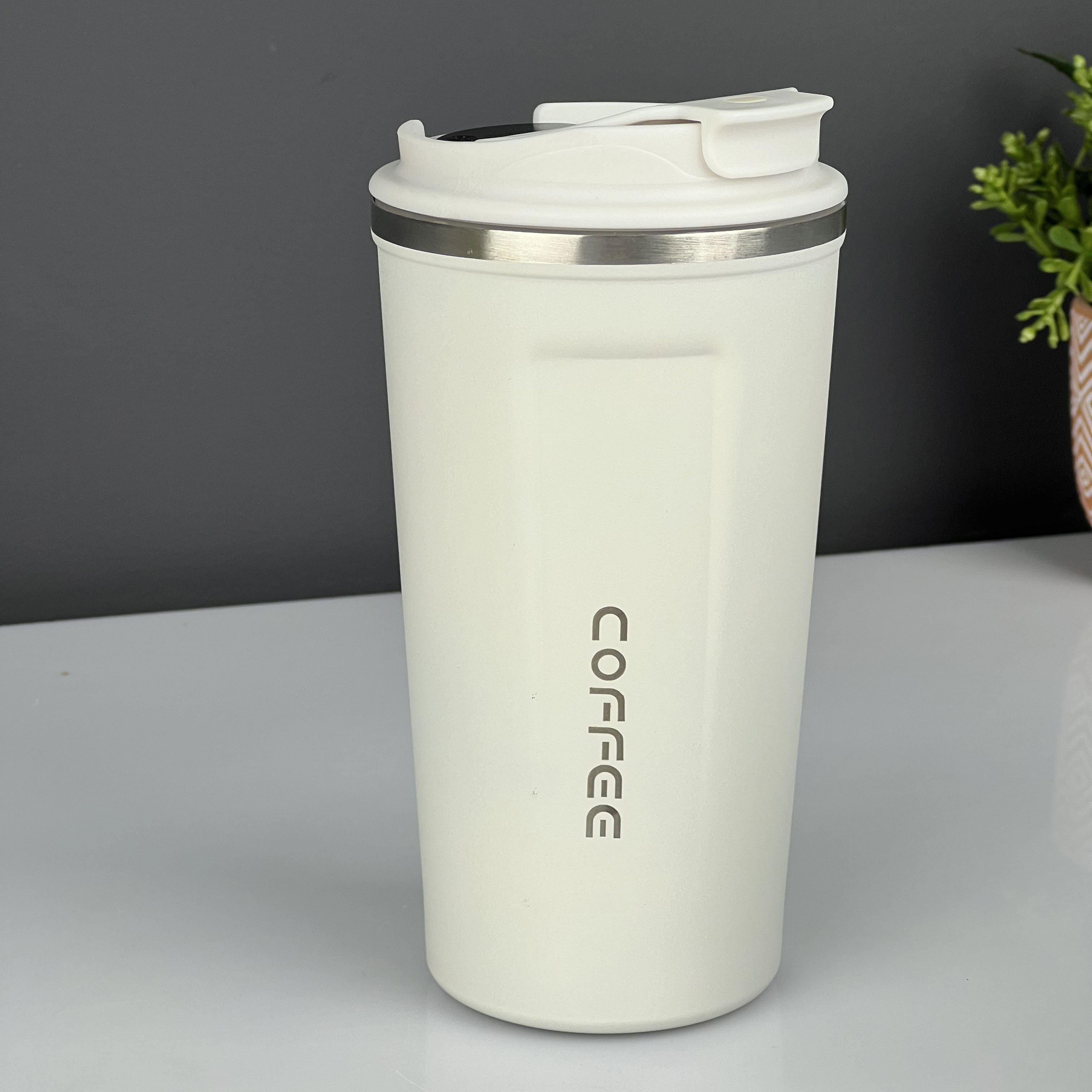 Metal Thermos Cup with Temperature Meter 450 Ml WHITE