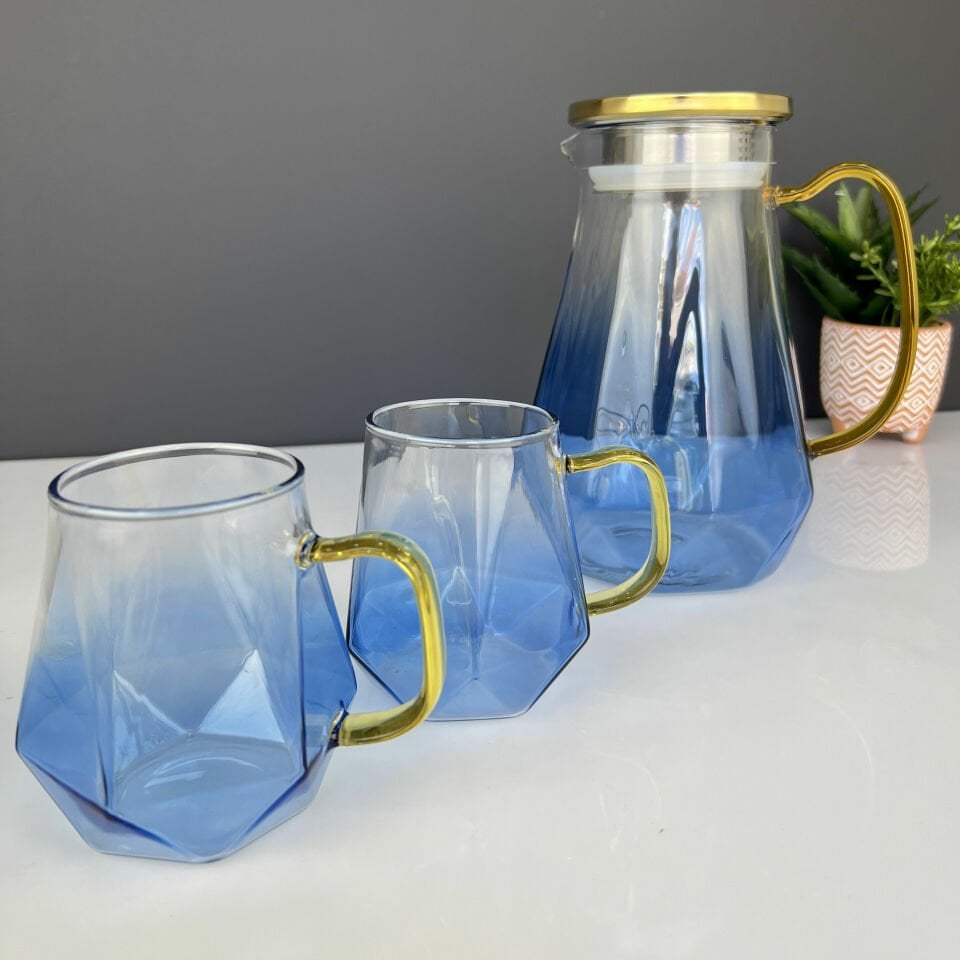 Lux Blue Luster 3 Piece Borosilicate Glass & Jug Set