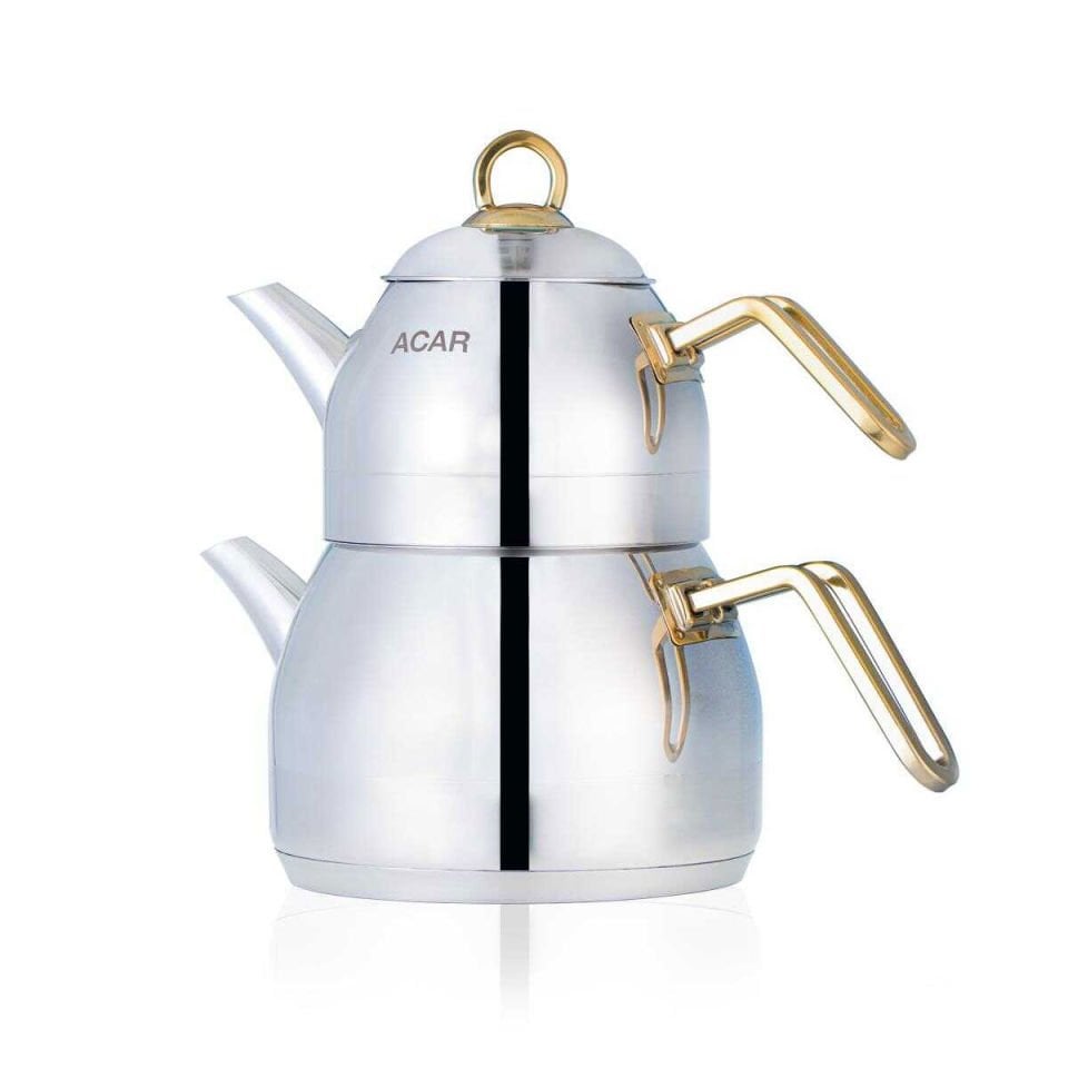 Alexi Steel 2.5 Liter Medium Size Teapot with Gold Handle