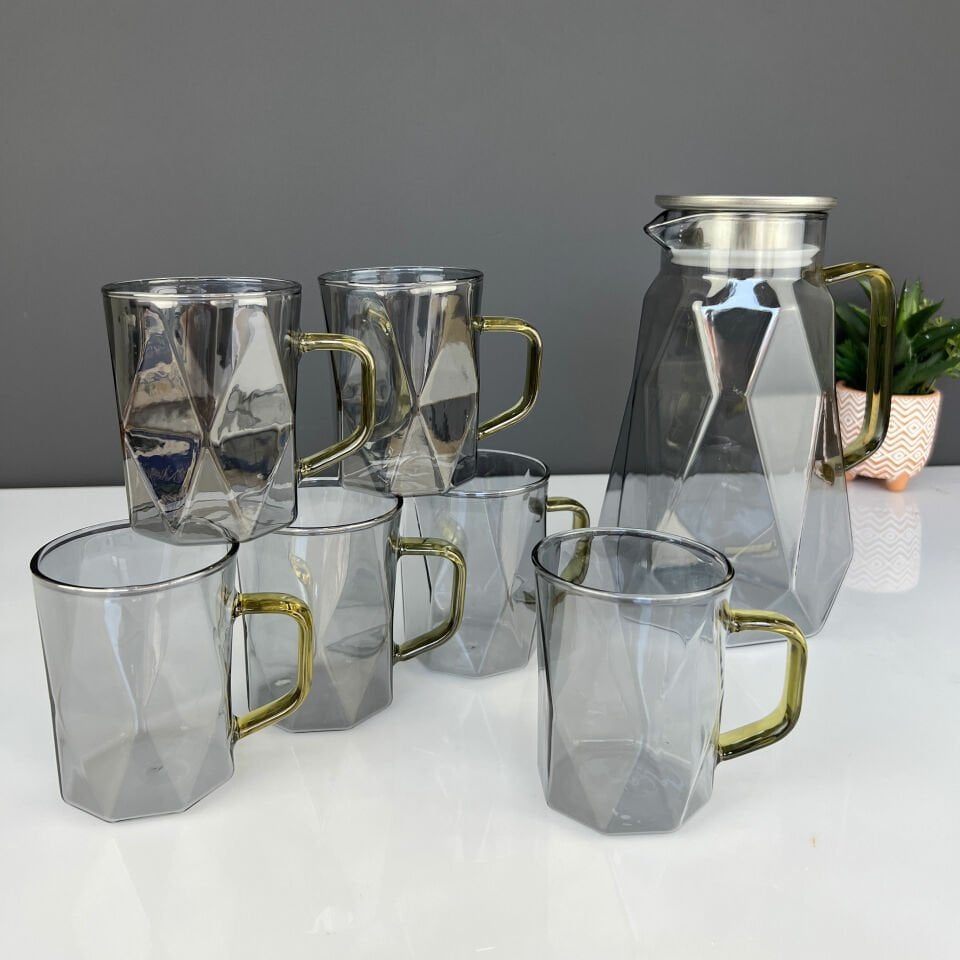 Acar Lüx 7 Piece Borosilicate Gray Lisbon Jug & Glass Set