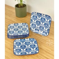 Porcelain 19x19 Cm Square Flat Plate Bianco Blue (Sold in Pieces)
