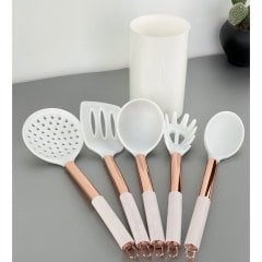 Silicone White Rose Gold 5 Piece Serving Set