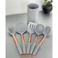 Silicone Gray Rose Gold 5 Piece Serving Set