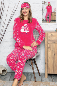Ayıcık Desenli Pembe Polar Pijama Takımı
