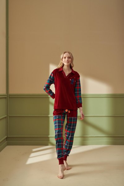 Kadın Ekose Desen Pijama Takımı