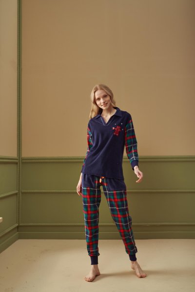 Kadın Ekose Desen Pijama Takımı