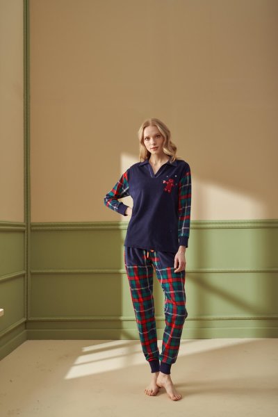 Kadın Ekose Desen Pijama Takımı