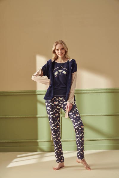 Kadın Desenli 3'lü Pijama Takımı