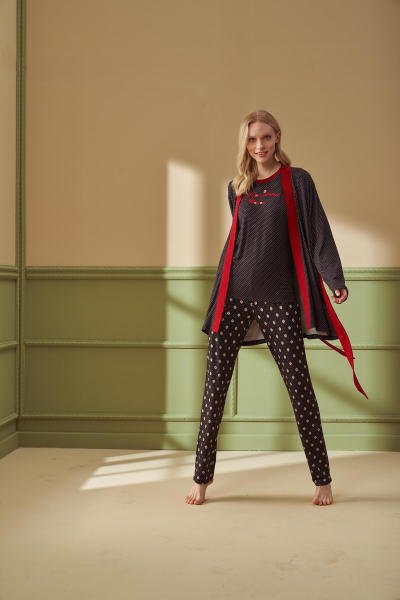 Kadın 3'lü Desenli Pijama Takımı