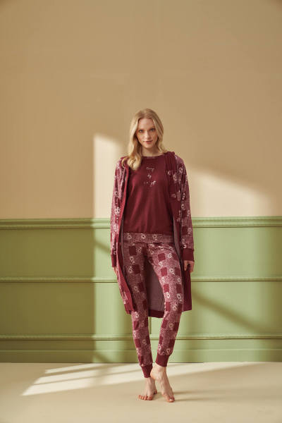 Kadın 3'lü Desenli Pijama Takımı