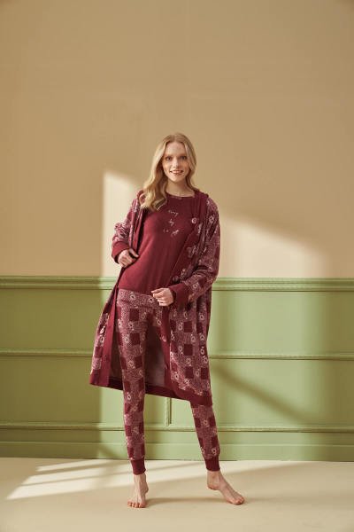Kadın 3'lü Desenli Pijama Takımı