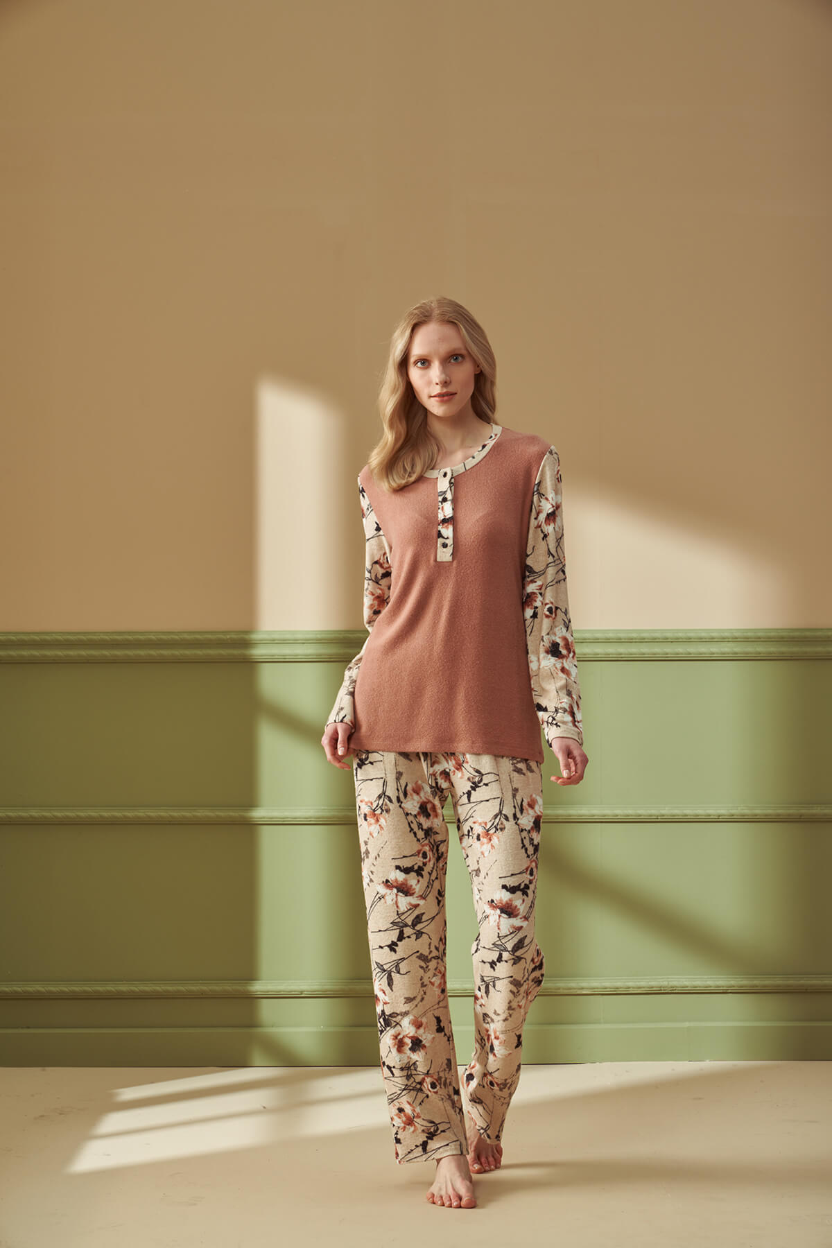 Kadın Büyük Beden Desenli Pijama Takımı