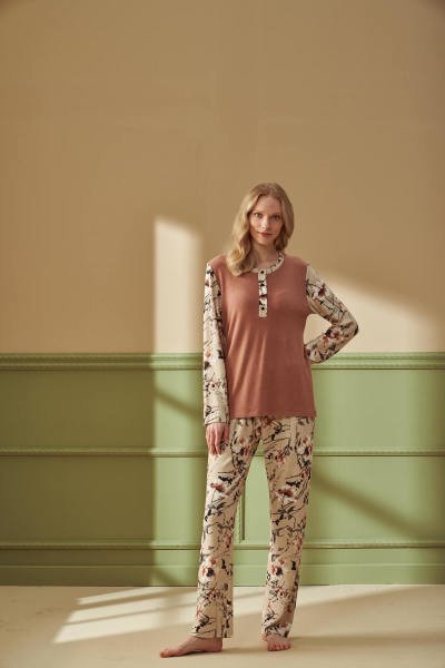 Kadın Büyük Beden Desenli Pijama Takımı